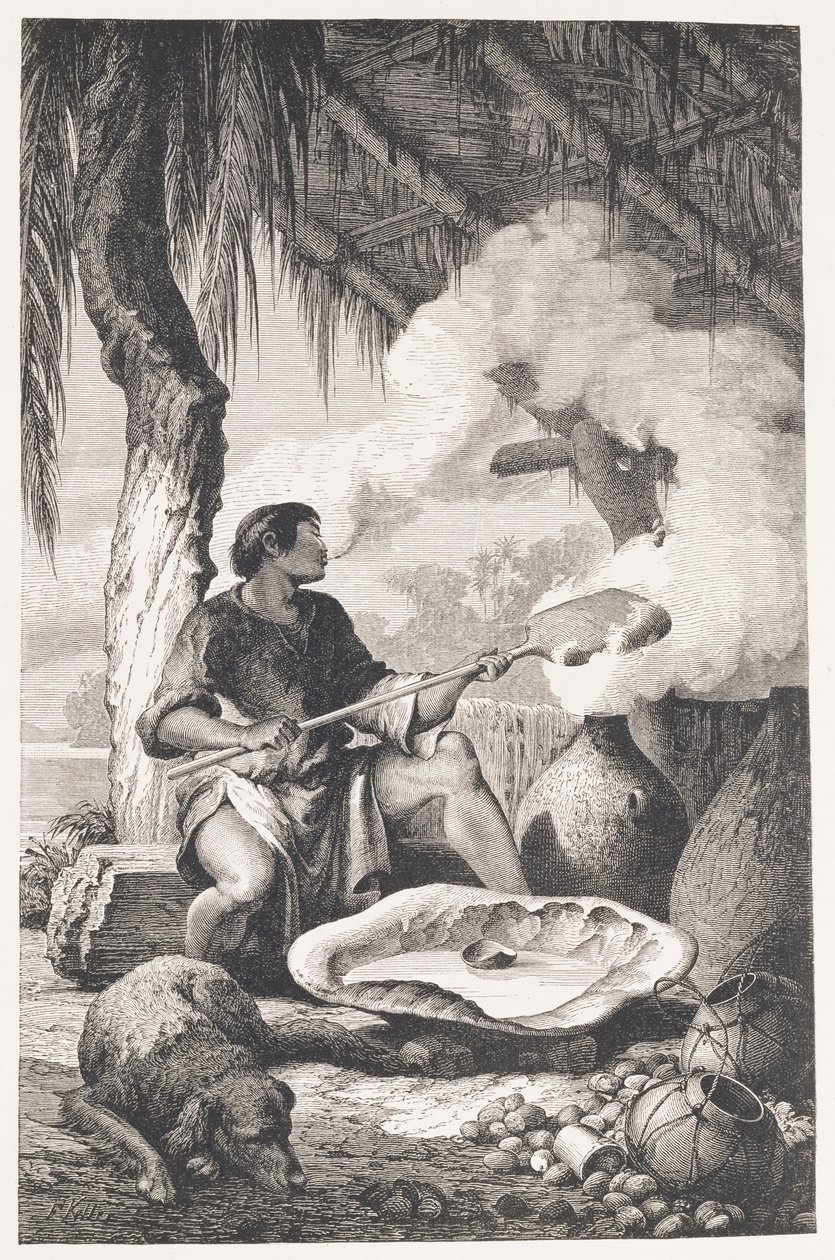 Indiai gumigyártás a Madeira partján, „Az Amazonas és a Madeira”-ból, Franx Keller, 1874 alkotó: American School