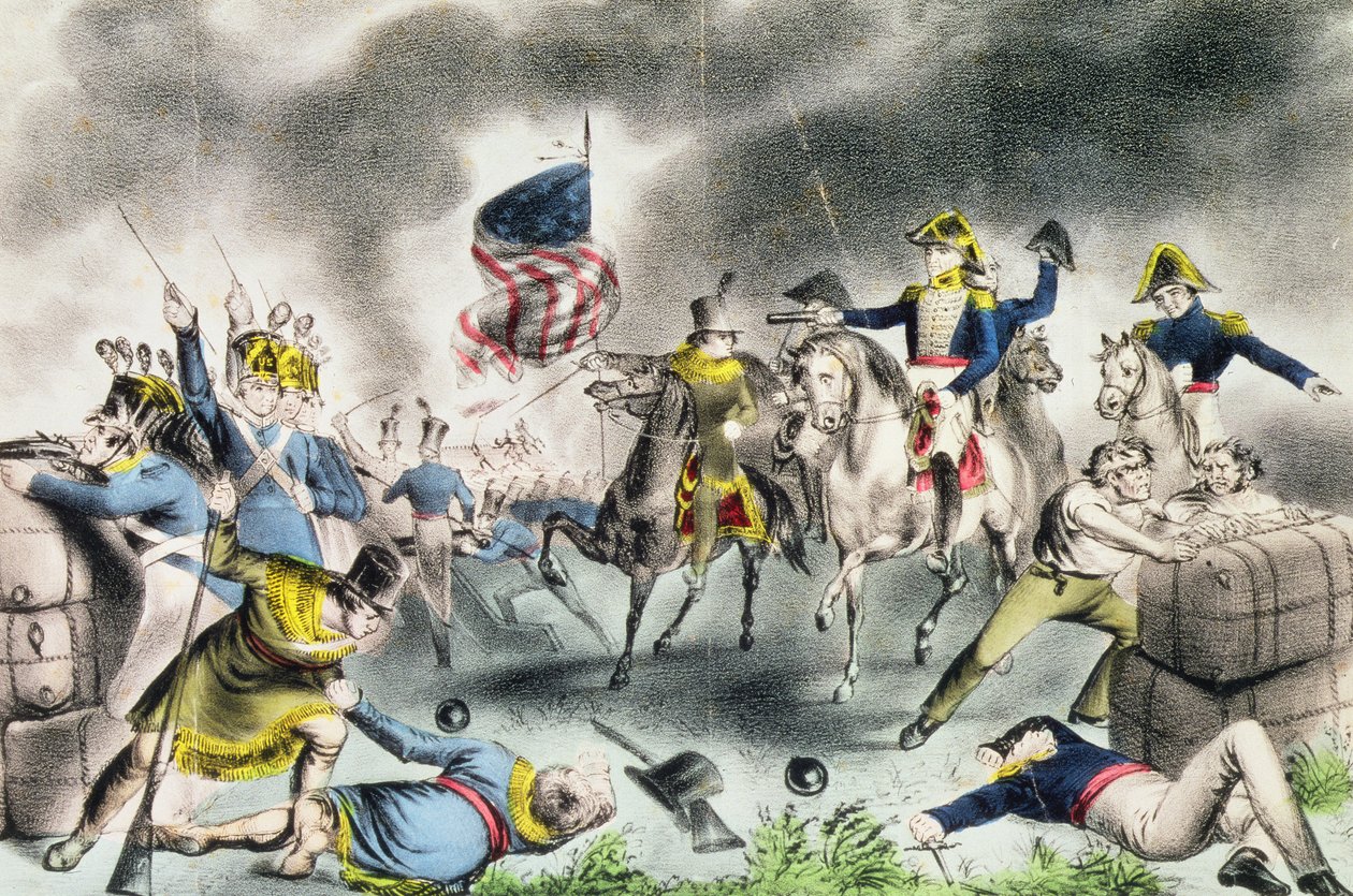 A New Orleans-i csata, 1814. január 8. (sic) kocsma. írta: Nathaniel Currier alkotó: American School