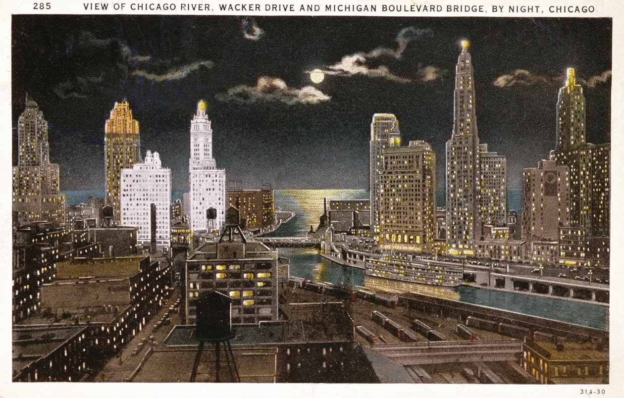 Chicagói képeslap éjjel, 1930 körül alkotó: American School