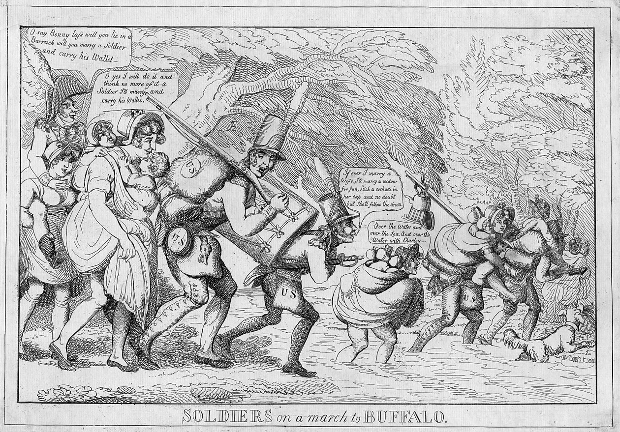 Katonák menetben Buffaloba, 1813 alkotó: American School