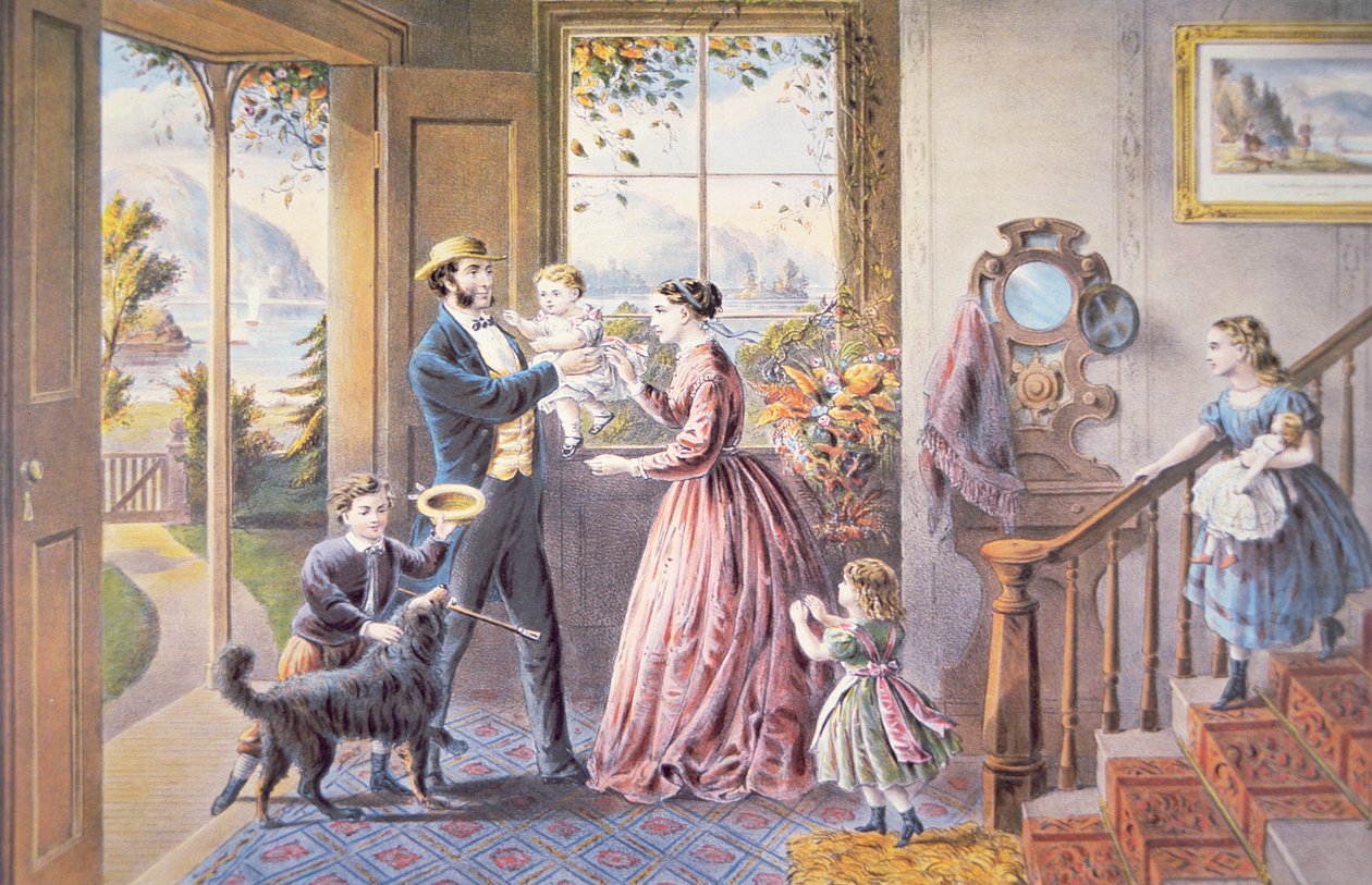 „Üdvözöljük itthon, apa”, kiadó: Currier & Ives alkotó: American School