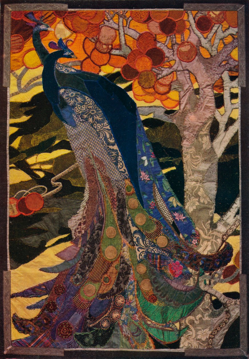 Páva Panel Patchworkben, 1920 alkotó: Amy Sawyer