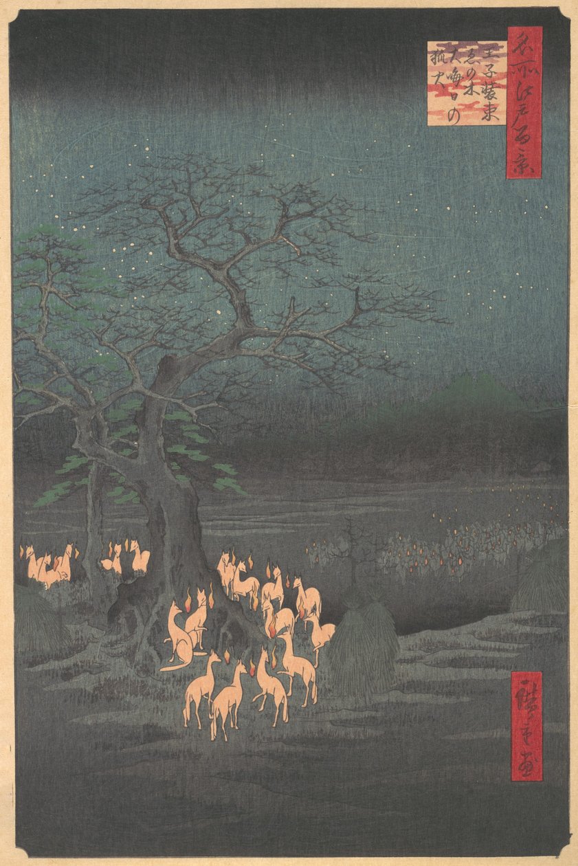 Rókatalálkozó Ojiban, 1857., 1857. alkotó: Ando Hiroshige