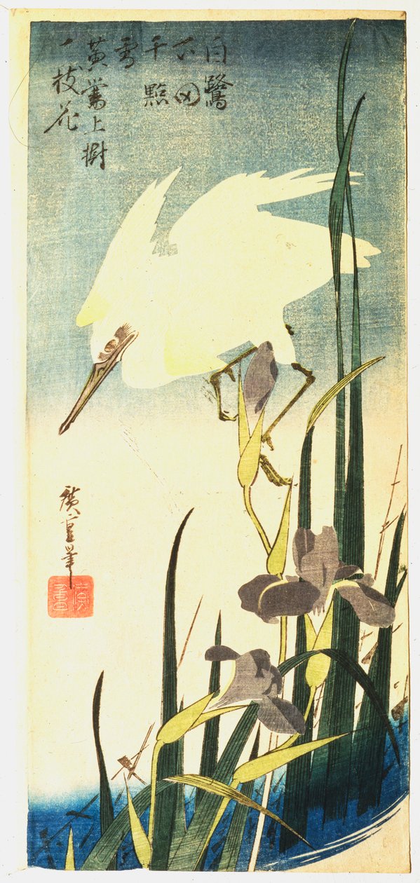 Fehér gém és íriszek, 1833 alkotó: Ando Hiroshige