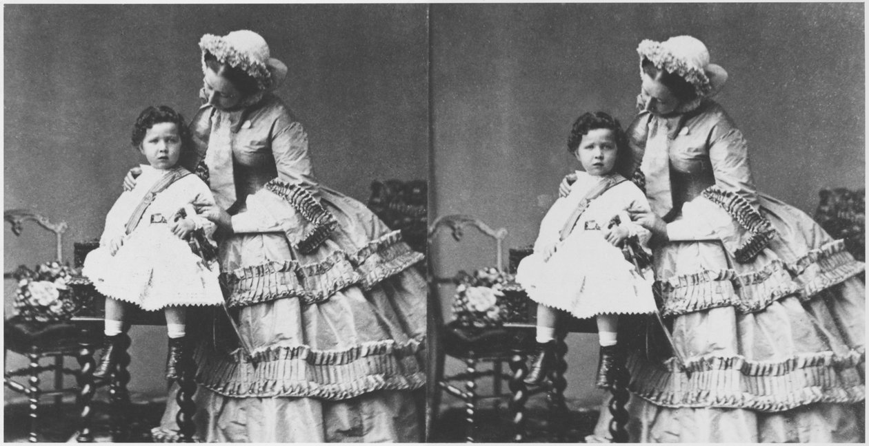 Eugenie császárné és Eugene Louis Napóleon Bonaparte herceg, 1858-59 körül (sztereoszkópikus fotó) alkotó: Andre Adolphe Eugene Disderi