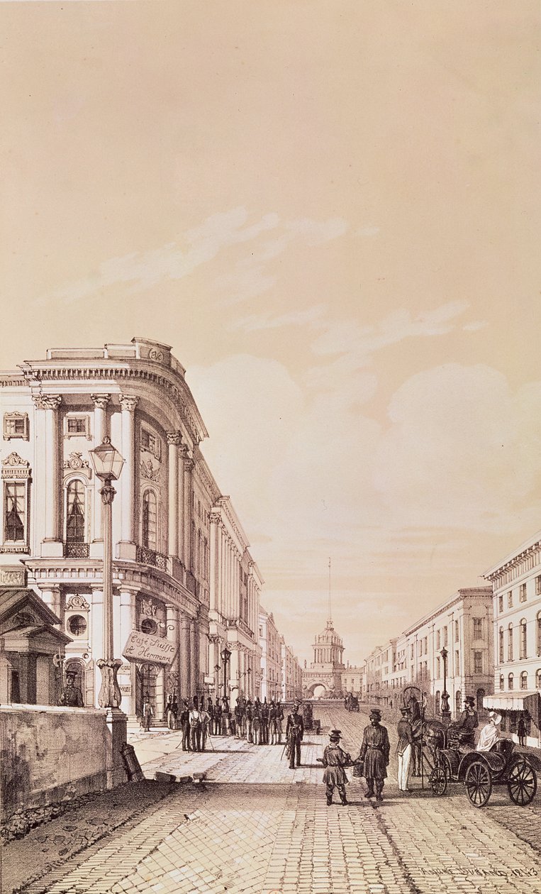 Nyevszkij Proszpekt, Szentpétervár, illusztráció a "Picturesque Voyage to Russia" című filmből, 1843 alkotó: Andre Durand