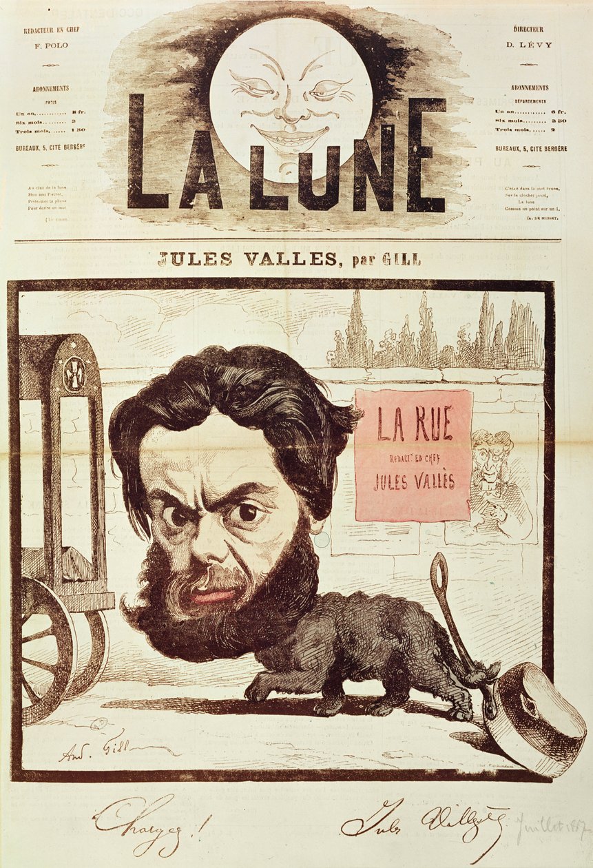 A „La Lune” címlapja Jules Valles karikatúrájával és „La Rue” magazinjával, Párizs, 1867. július (színes litográfia) alkotó: Andre Gill