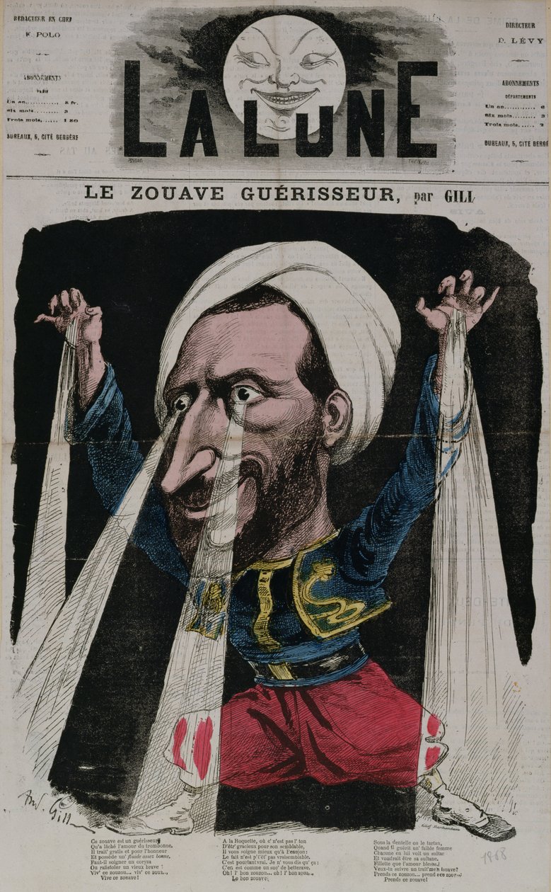 The Zouave Healer, a „La Lune”-ból, 1868 alkotó: Andre Gill
