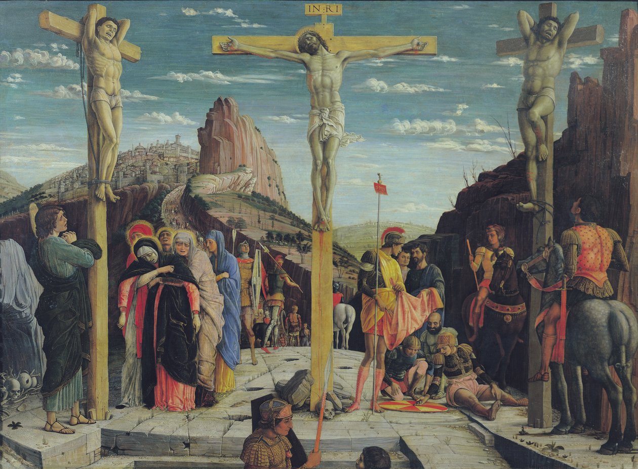 Kálvária, központi predellatábla a veronai Szent Zénó oltárképről, 1456-60 olajtábla) alkotó: Andrea Mantegna