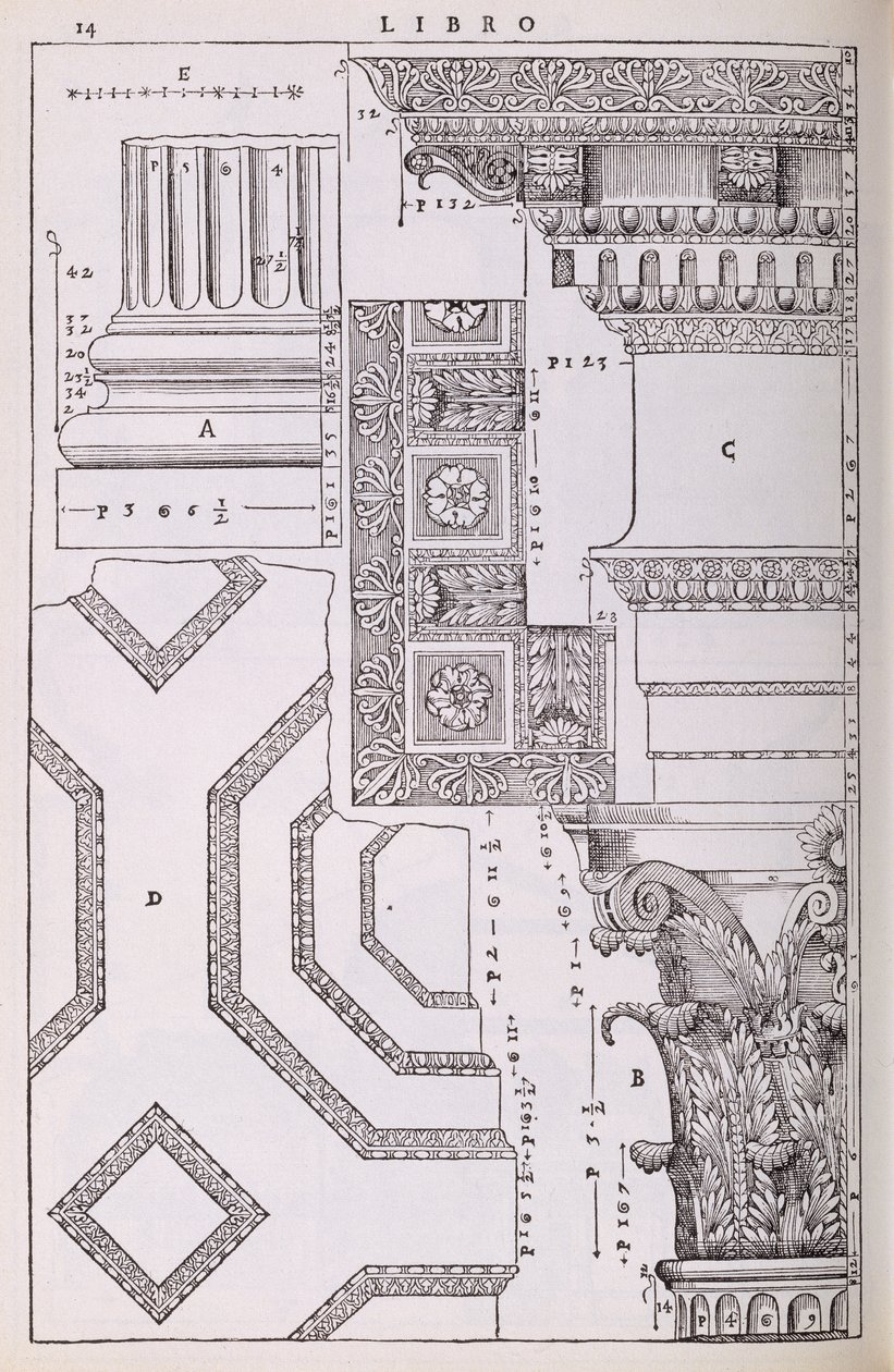 Diagramok a Tempio di Marte Avengerhez, illusztráció a Palladio által írt „I Quattro Libri dell