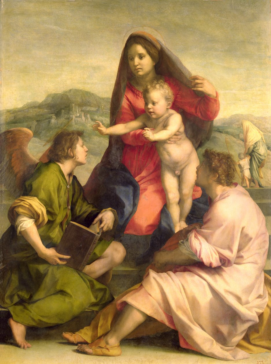 A Szűzanya és gyermeke egy szenttel és egy angyallal, 1522-23 körül (olaj) alkotó: Andrea del Sarto