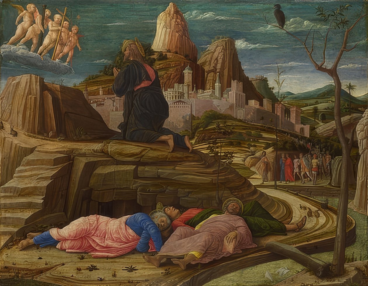 Krisztus az Olajfák hegyén. 1458-60 körül alkotó: Andrea Mantegna