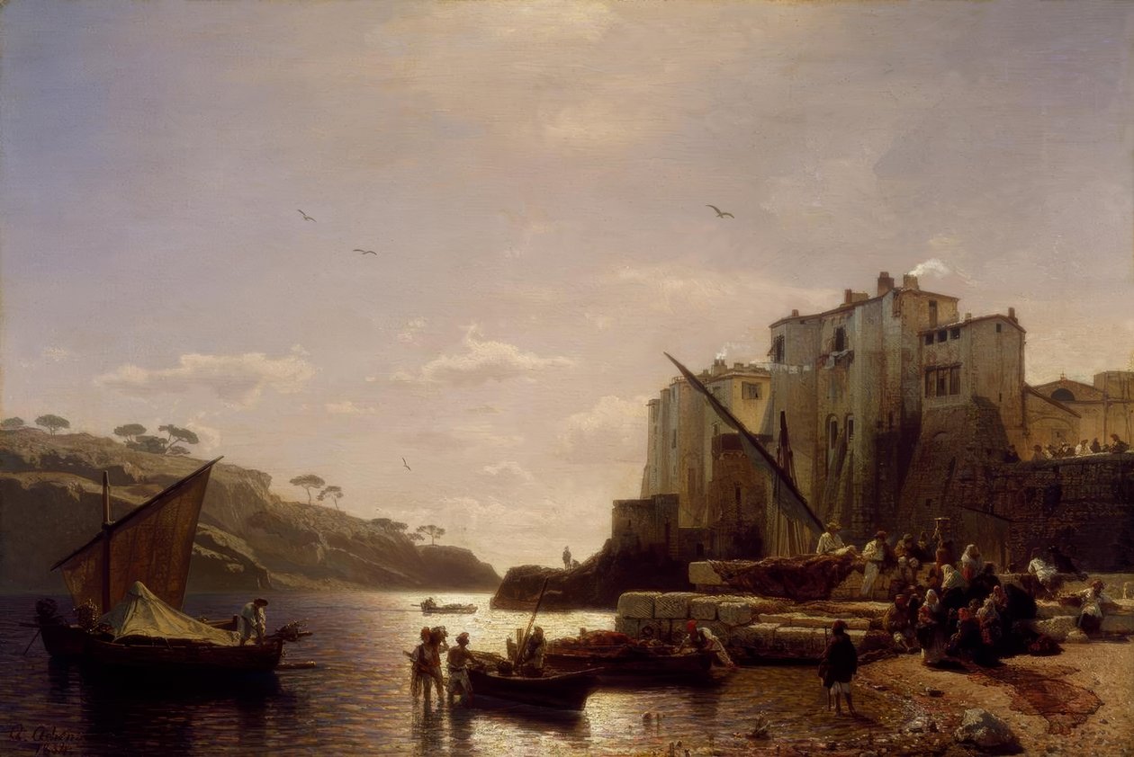 A. Achenbach, nápolyi halászok Nápoly mellett alkotó: Andreas Achenbach