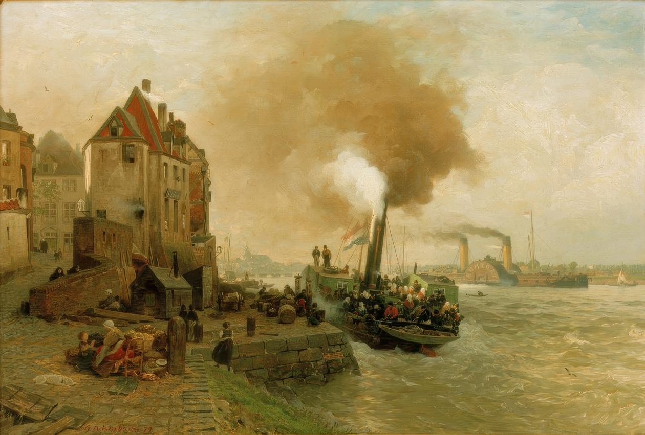 A szénkapu a Rajna partján Düsseldorfban alkotó: Andreas Achenbach