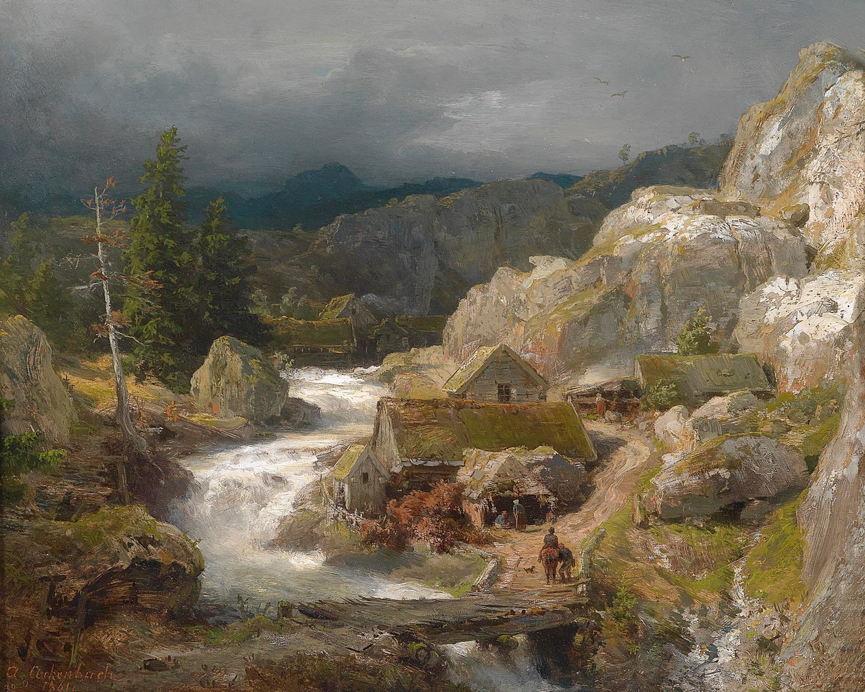 Malom a hegyi patakon (1861) alkotó: Andreas Achenbach