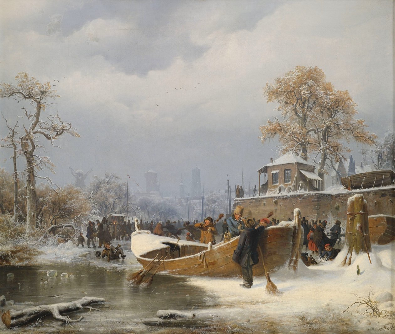 Téli csónakkikötő alkotó: Andreas Achenbach