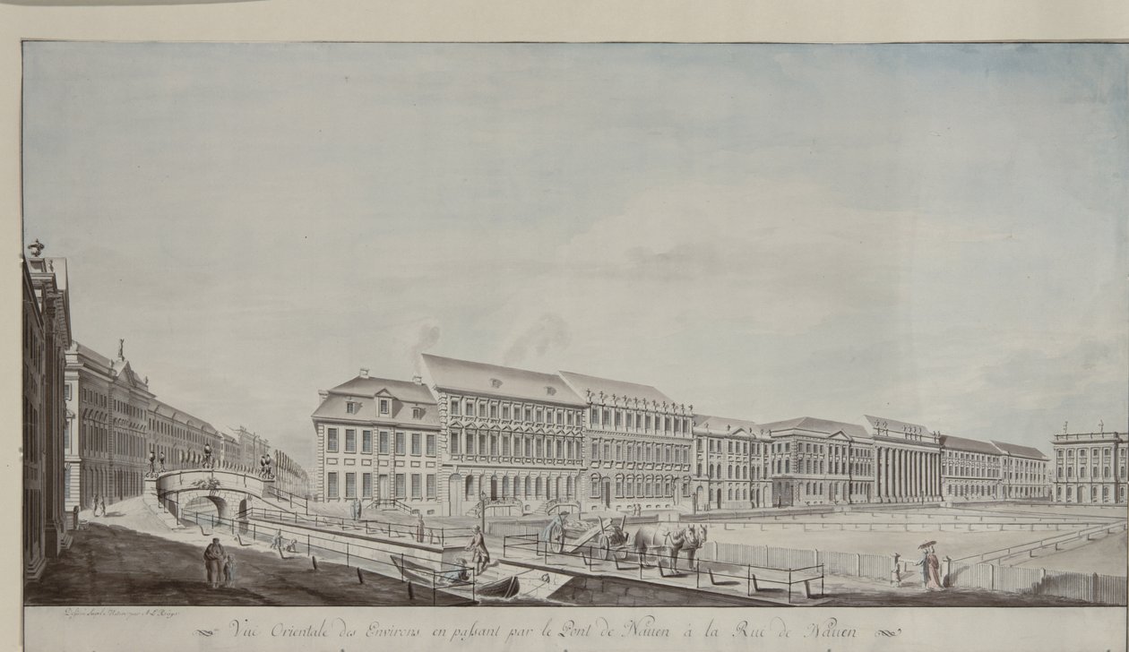 A Wilhelmsplatz nyugati oldala, 1773 körül (toll és ceruza papíron) alkotó: Andreas Ludwig Kruger