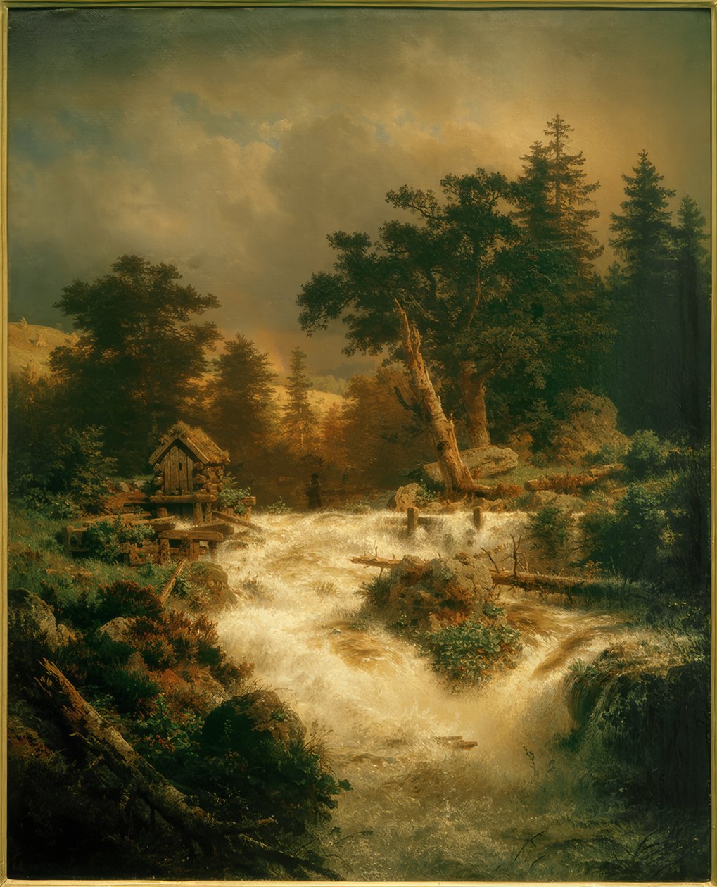 A.Achenbach, skandináv vízesés szivárvánnyal alkotó: Andreas Achenbach