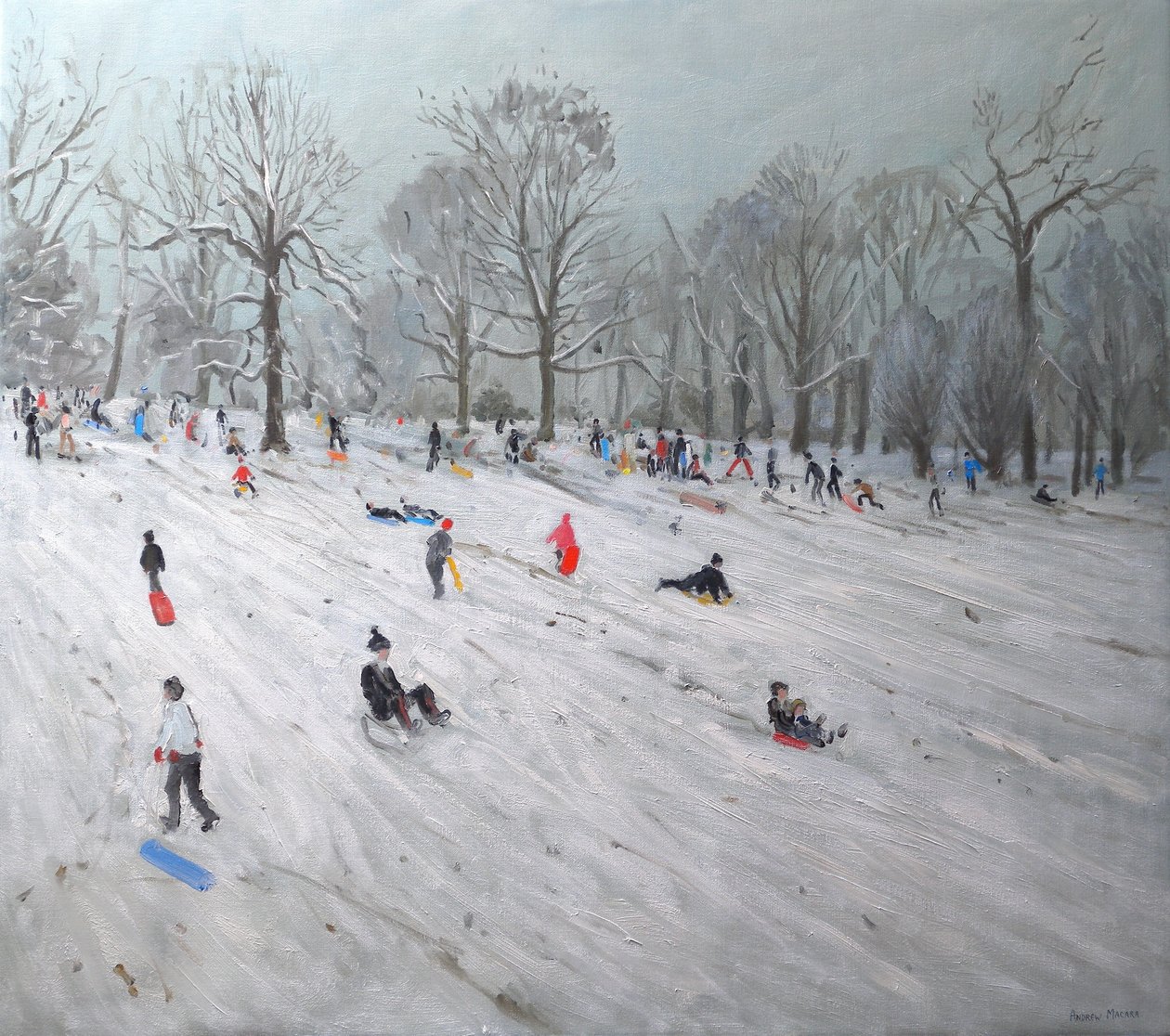 Szánkózók, Darley Park, 2009 (olaj, vászon) alkotó: Andrew Macara