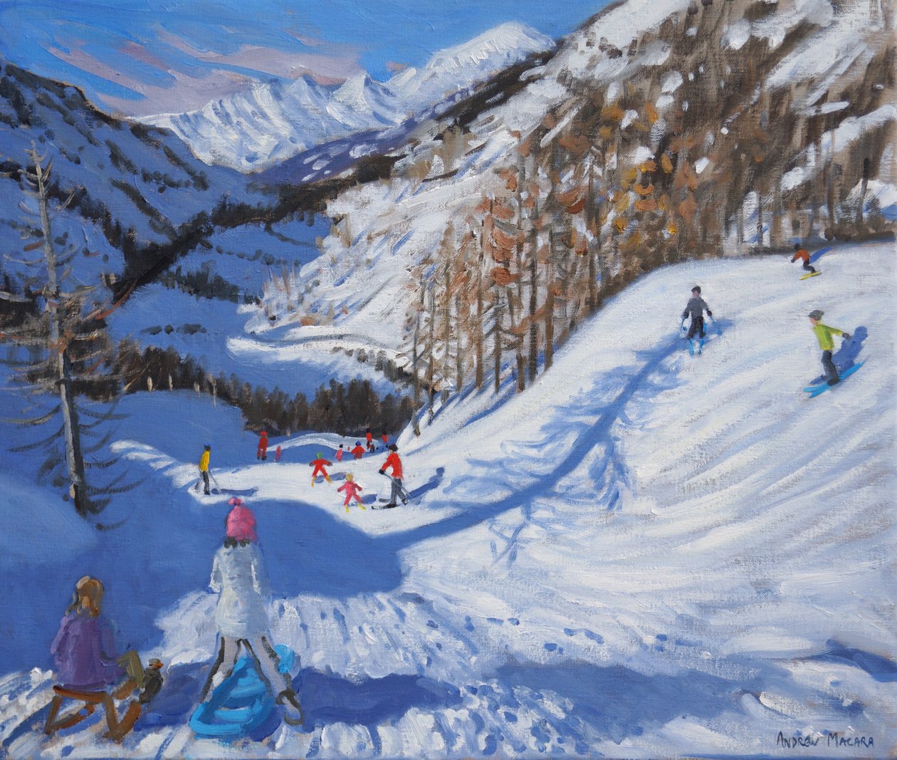 Egy fenyő árnyéka és a síelők Tignes.2014, alkotó: Andrew Macara