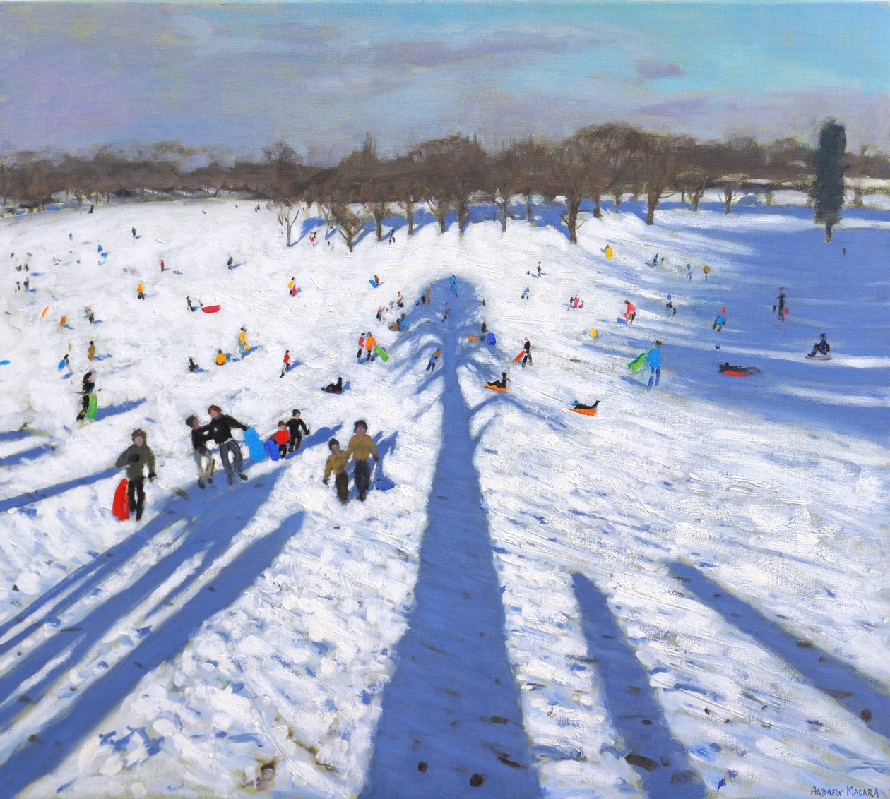 Szánkózás, Wollaton Park, 2017, (olaj, vászon) alkotó: Andrew Macara