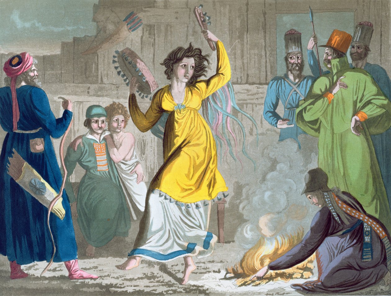 Egy talysh sámán táncol a tűz körül, Giulio Ferrario „Az ősi és modern jelmez” című művéből, 1819 alkotó: Angelo Biasioli