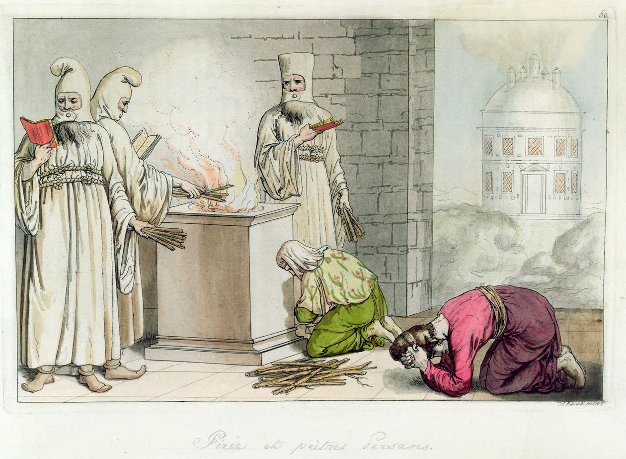 Máglya perzsa papokkal, illusztráció Giulio Ferrario "Il Costumo Antico e Moderno" című művéből, Milánó, 1819-1834. alkotó: Angelo Biasioli