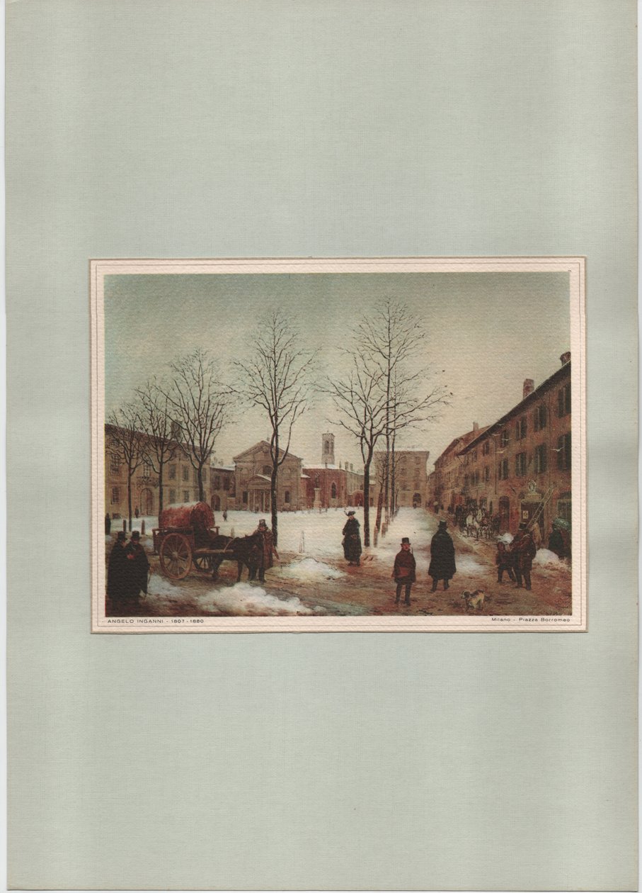 Milánó - Piazza Borromeo, ismeretlen (nyomtatott) alkotó: Angelo Inganni