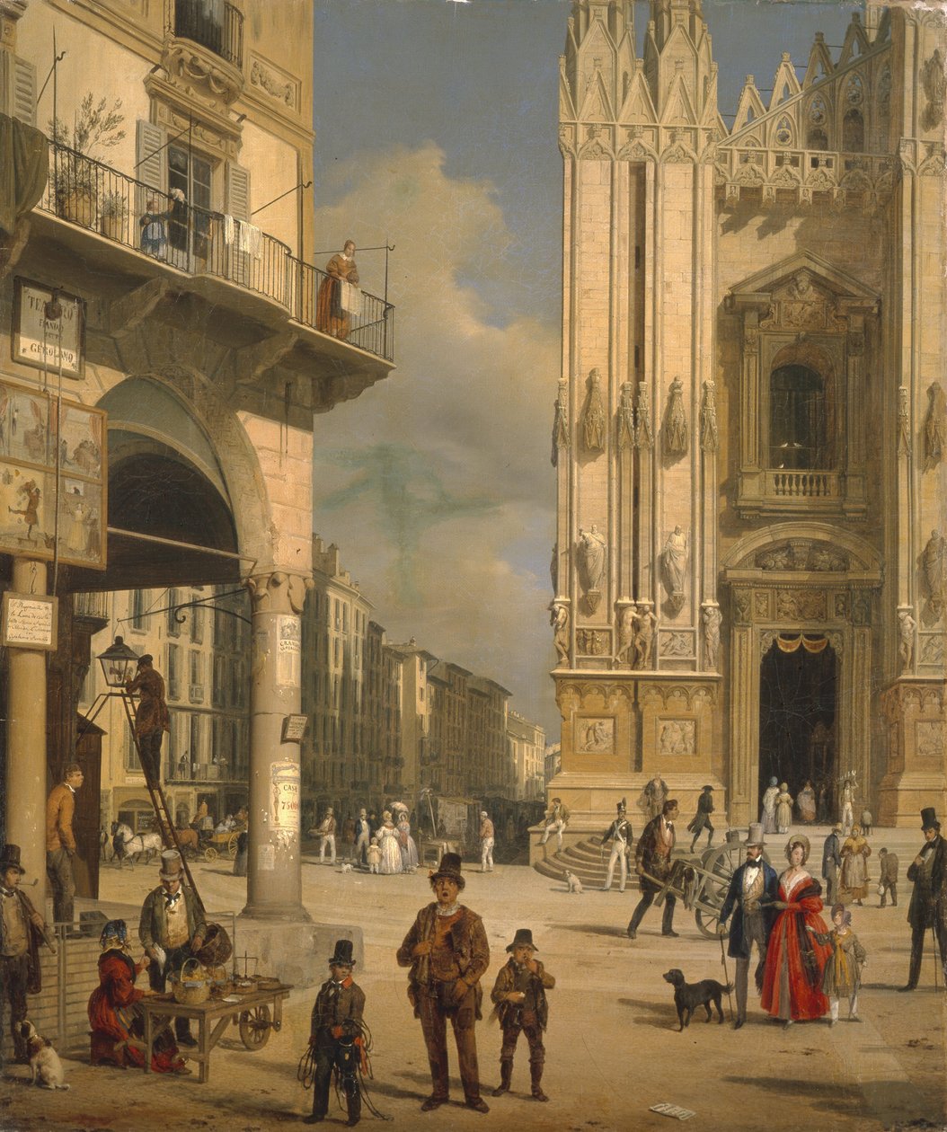 Piazza del Duomo, Milánó, 1840. alkotó: Angelo Inganni