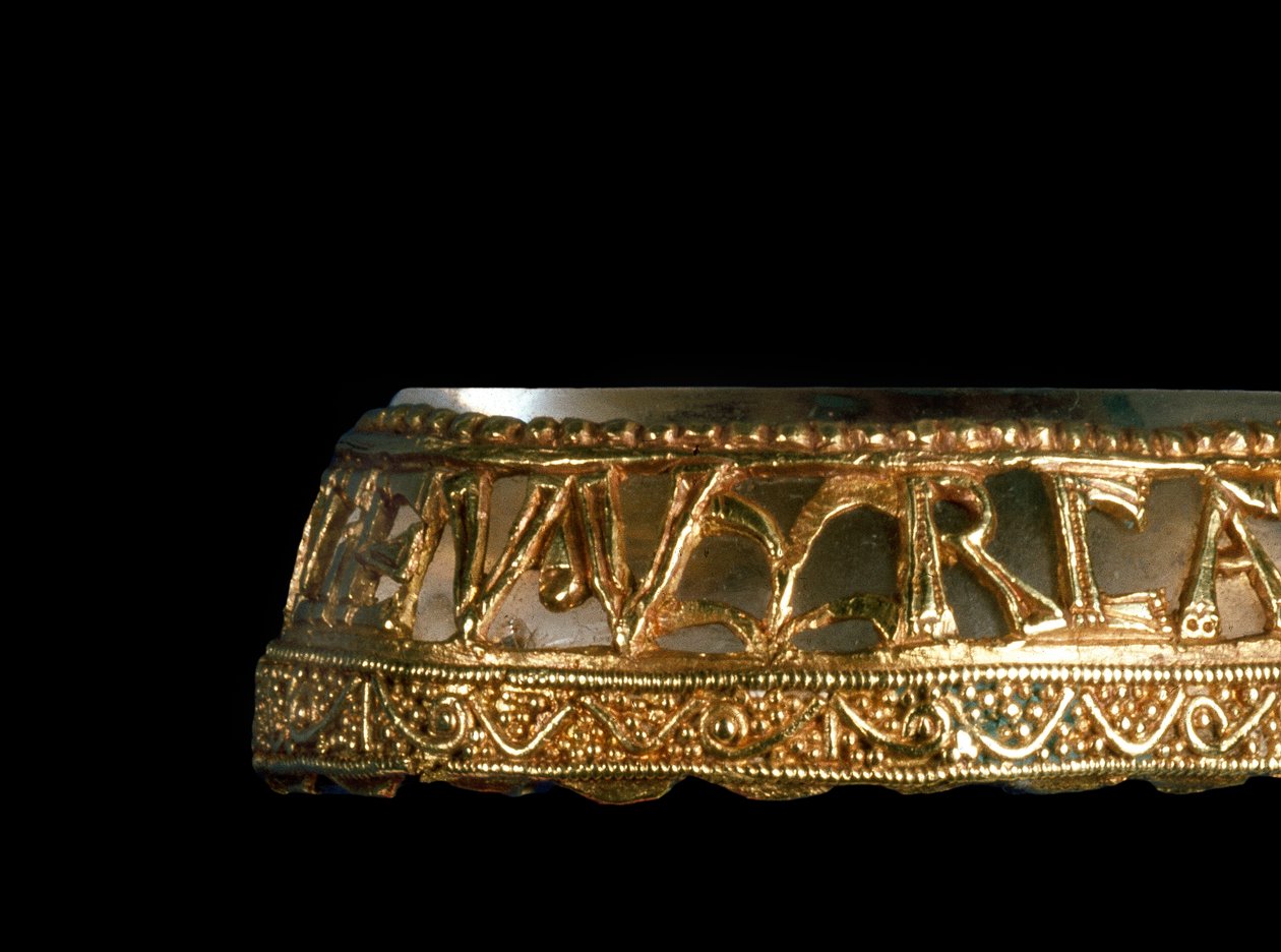 Az Alfred Jewel arany, hegyikristály és zománc részlete 100550 alkotó: Anglo Saxon