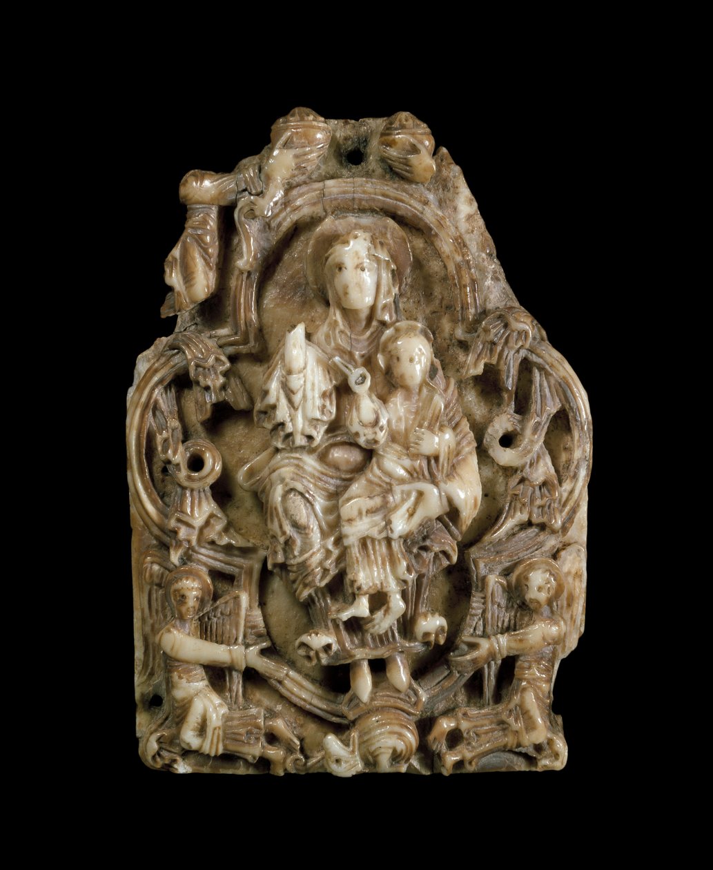 Szűz és gyermek (rozmár agyar) alkotó: Anglo Saxon