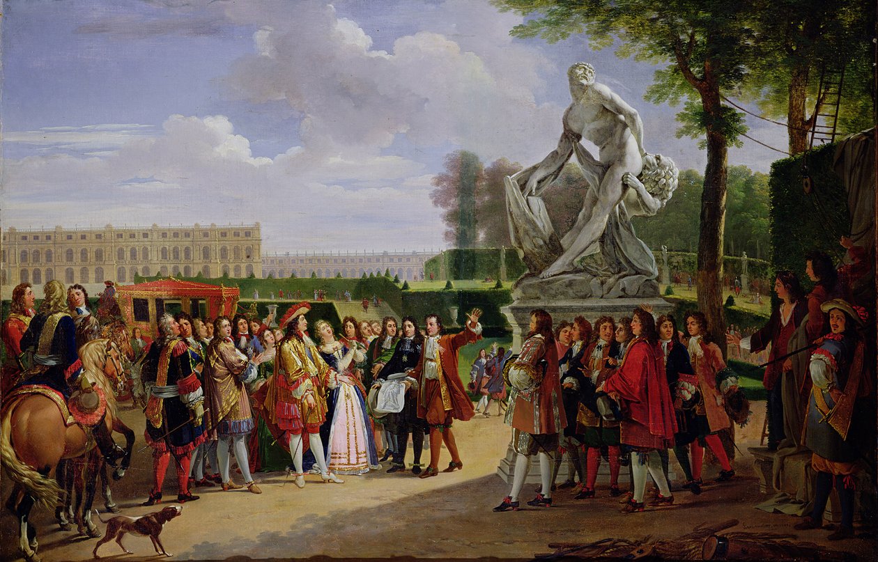 XIV. Lajos (1638-1715) Puget „Milo of Crotona” című művét dedikálja a versailles-i kertben, 1819 alkotó: Anicet Charles Lemonnier