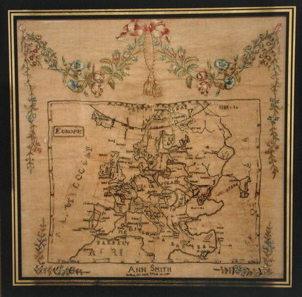 Sampler (selyemfonal és pamut) alkotó: Ann Smith