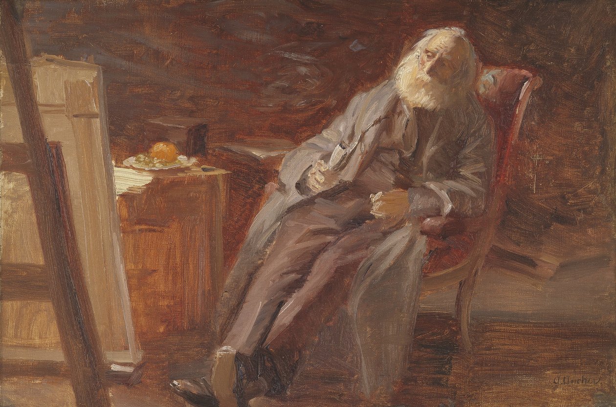 A festő Vilhelm Kyhn pipázik alkotó: Anna Ancher