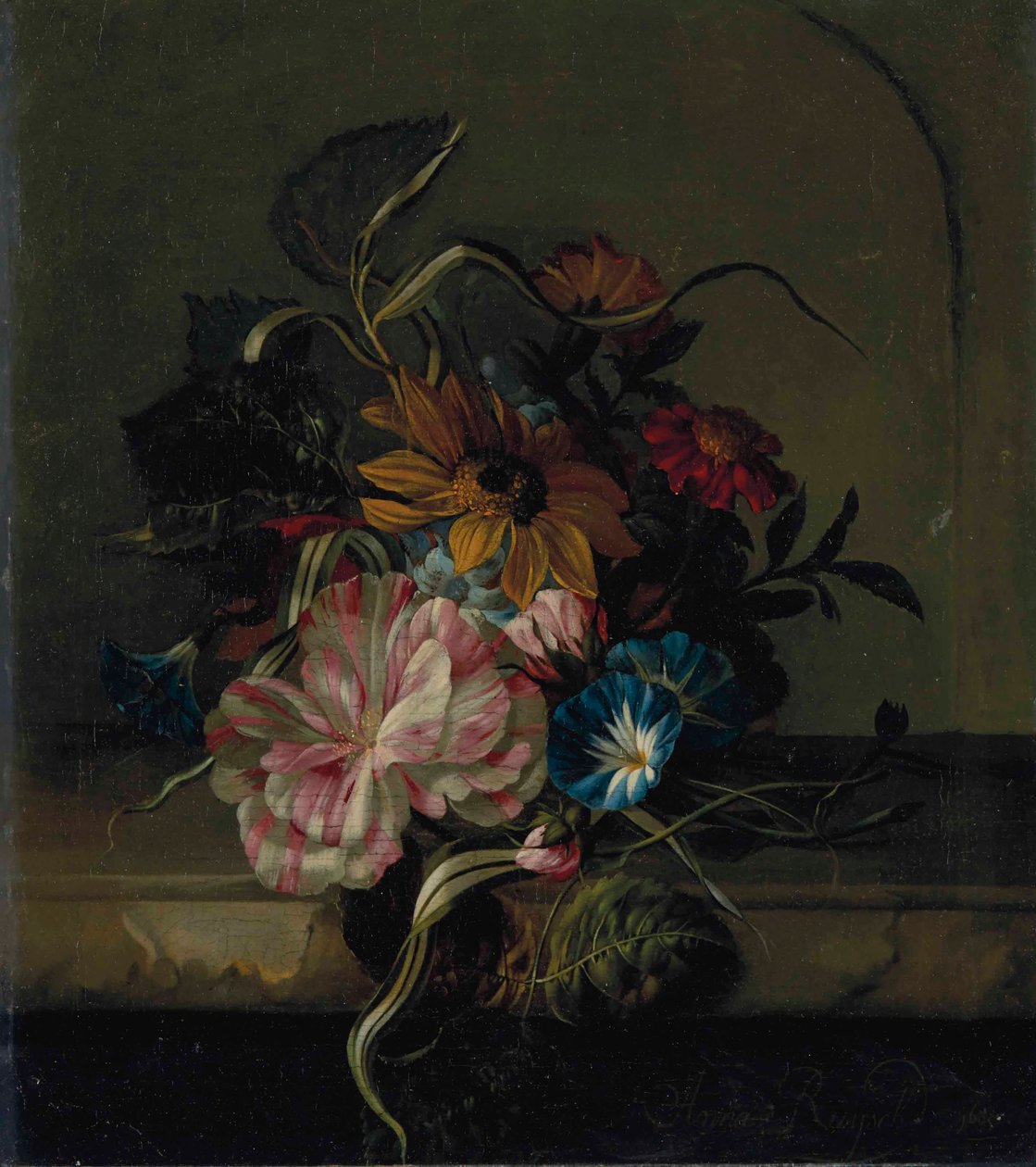 Napraforgó, bindweed és kéttónusú tulipán alkotó: Anna Elisabeth Ruysch
