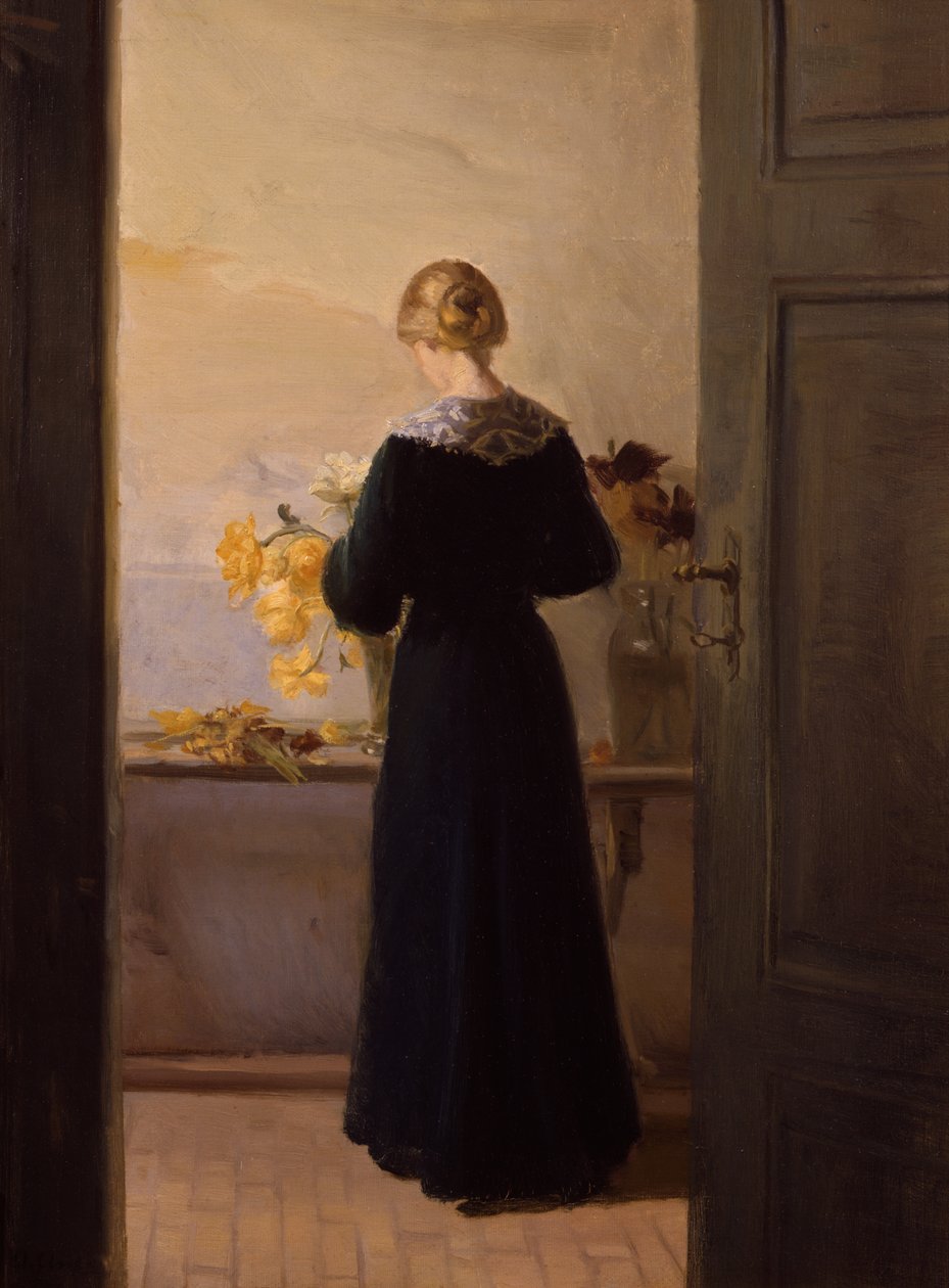 Lány virágokat rendez alkotó: Anna Kirstine Ancher