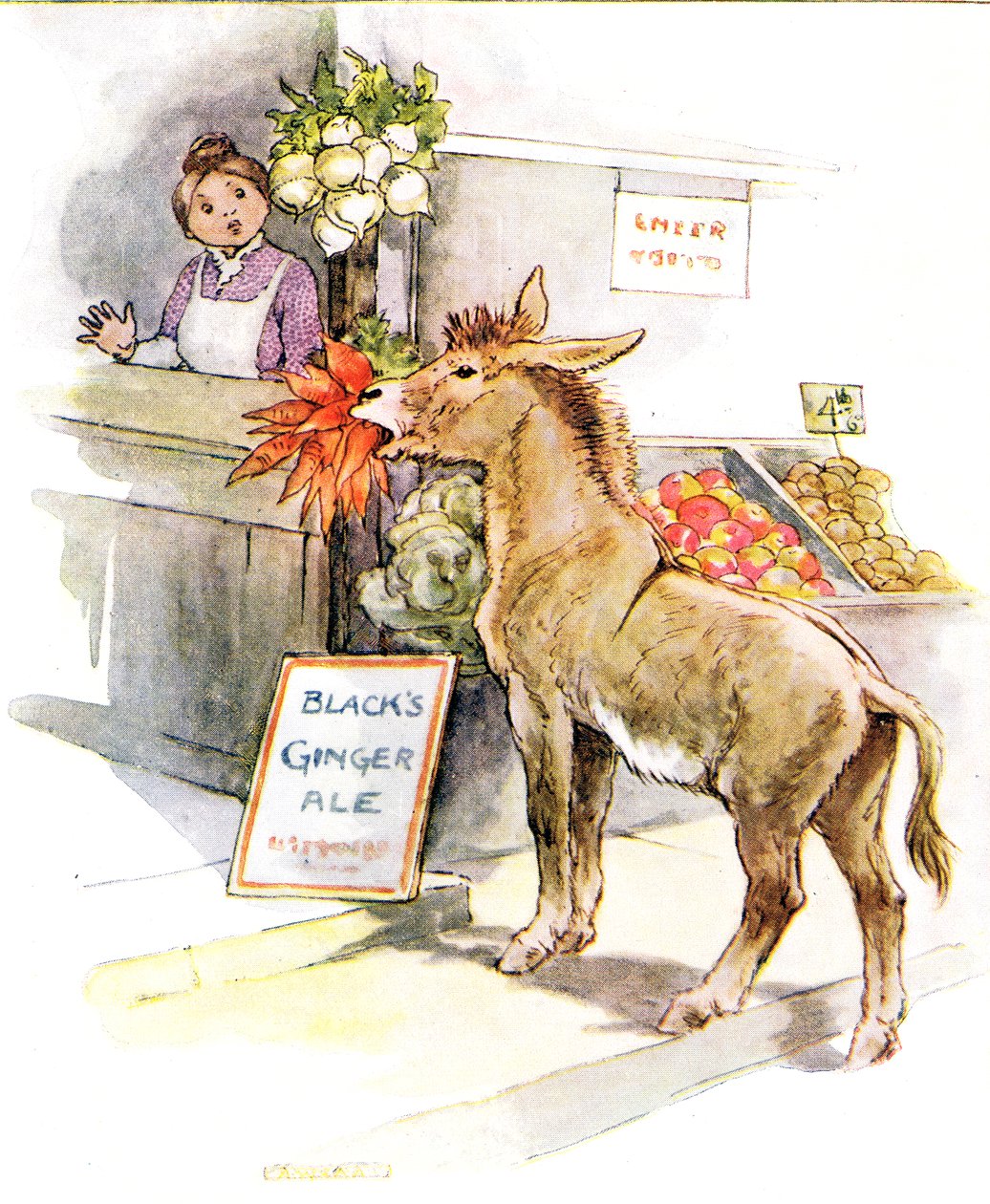 "Láttam egy szép csokor sárgarépát", illusztráció a "The Naughty Neddy Book"-ból, kiadó: Thomas Nelson und Sons, 1920-as évek. alkotó: Anne Anderson