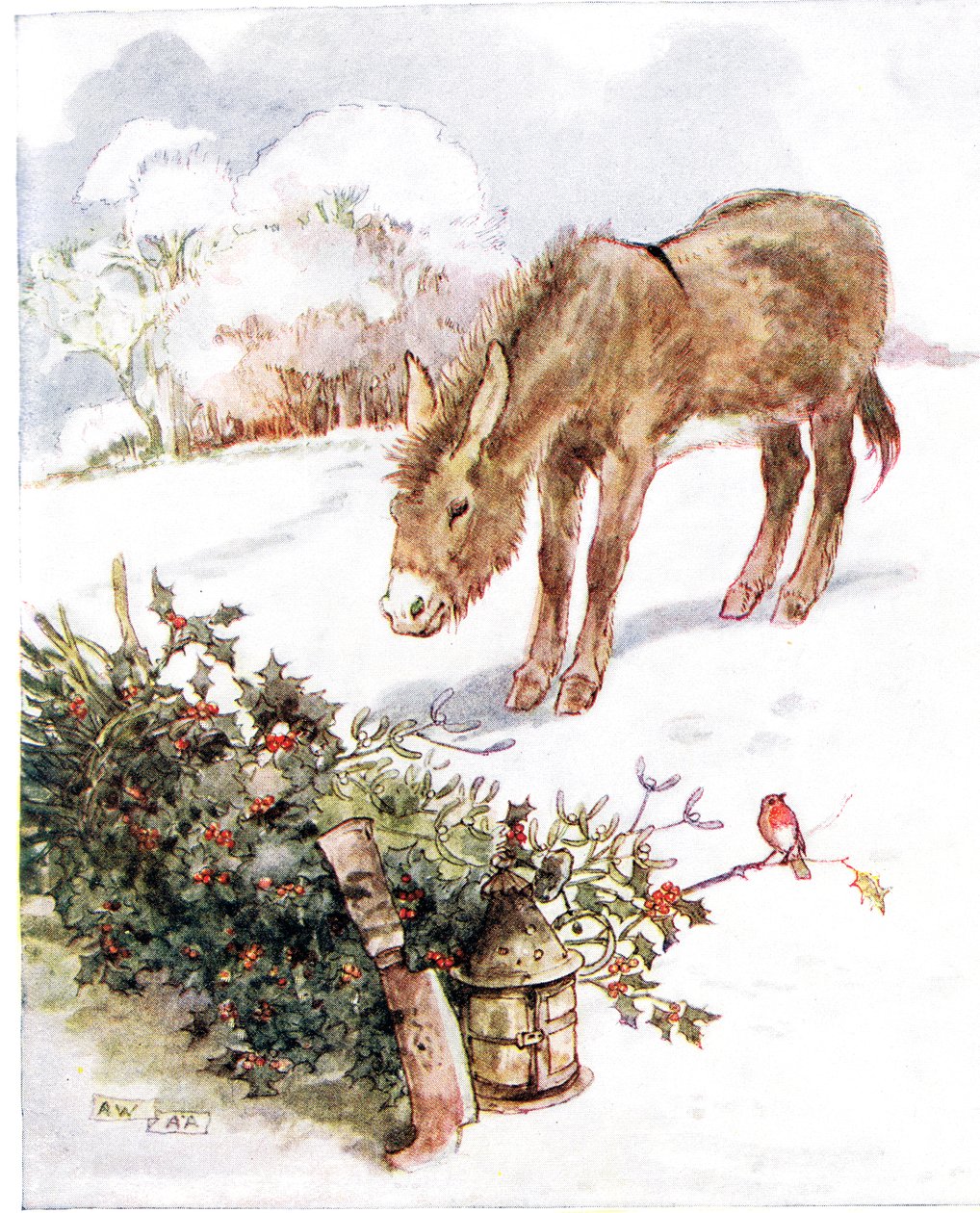 "Nagyon hideg és a föld teljesen fehér. Nem találok semmi ehetőt", illusztráció a "The Naughty Neddy Book"-ból, kiadó: Thomas Nelson und Sons, 1920-as évek. alkotó: Anne Anderson