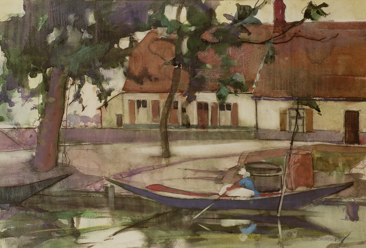 Hajó a csatornán, francia faluban alkotó: Anne Redpath