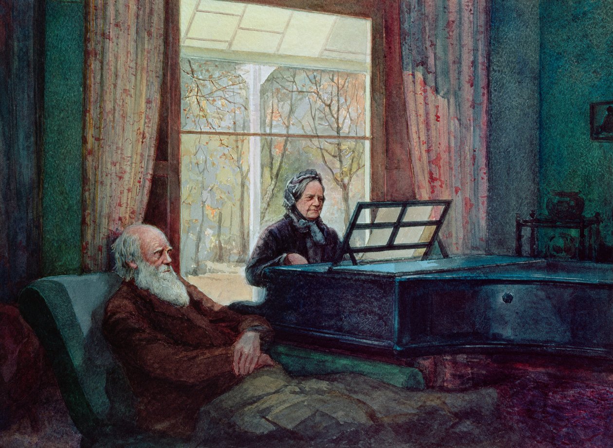 Charles Darwin és felesége a zongoránál alkotó: Unbekannt Unbekannt