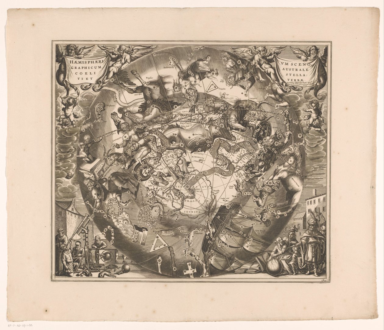 Égbolt térkép a déli csillagképekkel Haemisphaerium scenographicum australe coeli stellati et terrae (cím a tárgyon) alkotó: Anonymous