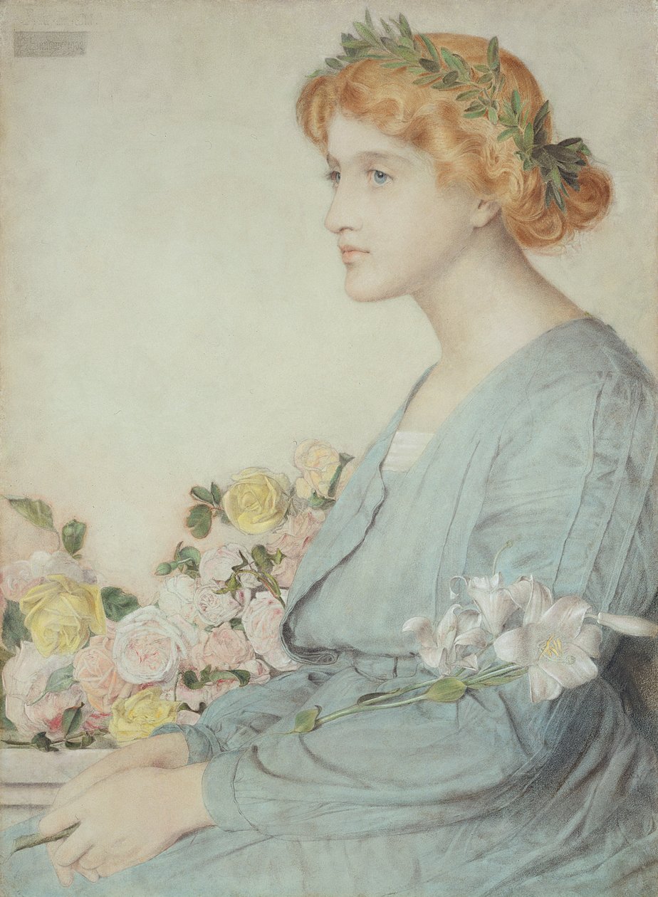 Babérkoszorú, 1902 (színes kréták halványkék papíron) alkotó: Anthony Frederick Augustus Sandys