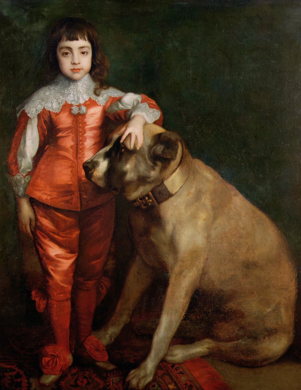 II. Károly egész alakos portréja masztiffos fiúként alkotó: Anthony van Dyck