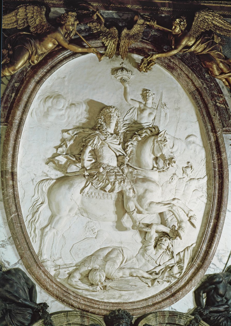 XIV. Lajos (1638-1715) lovas portréja a Salon de la Guerre-ből, 1687 körül (stukkó) alkotó: Antoine Coysevox
