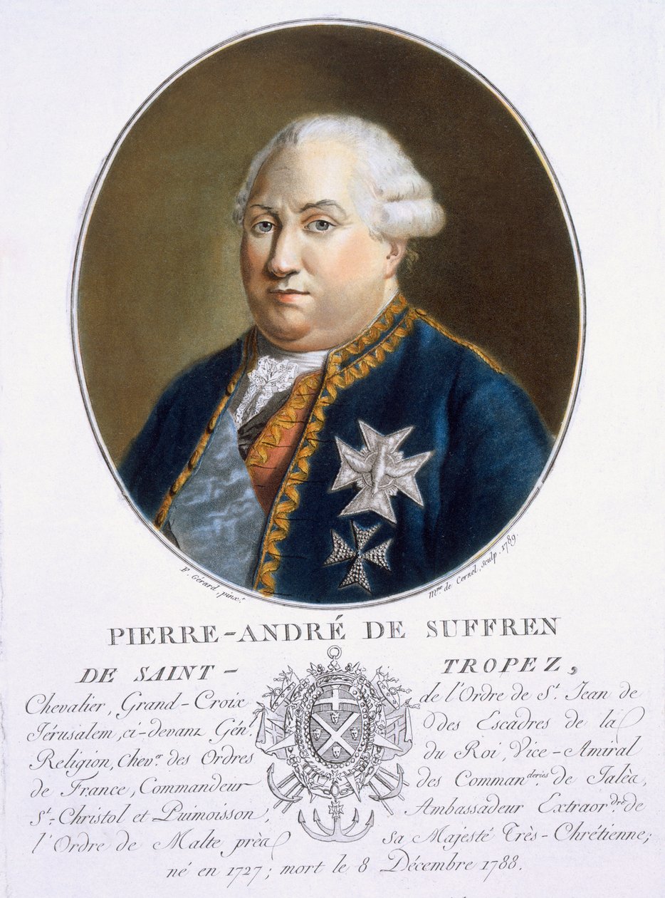 Pierre-Andre de Suffren de St Tropez, "Nagy férfiak, jeles nők és emlékezetes francia alanyok portréi, sír és színes nyomatok" című művéből, Pierre Blin, 1786-92, Párizs (col. alkotó: Antoine Louis Francois Sergent Marceau
