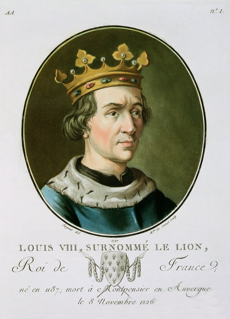 Lajos francia király (1187-1226) portréja, amelyet „Le Lion”-nak hívnak, Madame de Cernel metszett, 1790 alkotó: Antoine Louis Francois Sergent Marceau
