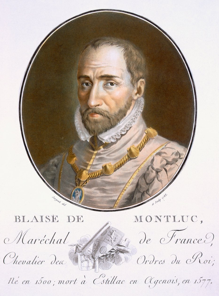 Blaise de Montluc a "Nagy férfiak, jeles nők és emlékezetes francia alanyok portréiból, vésve és színekkel nyomtatva", Pierre Blin, 1786-92, Párizs (színes metszet) alkotó: Antoine Louis Francois Sergent Marceau