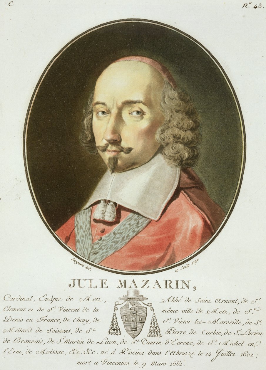 Jules Mazarin bíboros (1602-61) a „Franciaországi nagy férfiak, jeles nők és emlékezetes alanyok portréiból”, 1787-92 alkotó: Antoine Louis Francois Sergent Marceau