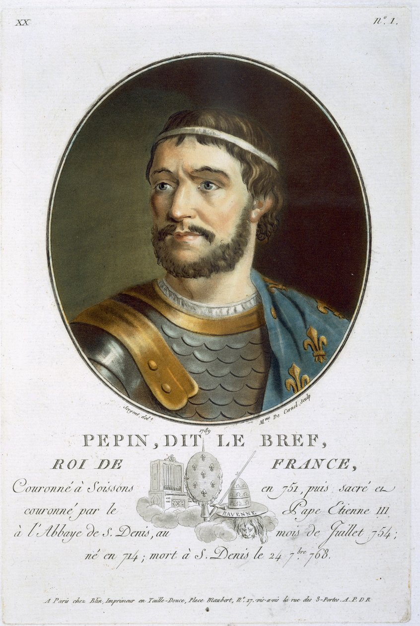 Pepin, úgynevezett "Le Bref", Franciaország királyának (714-768) portréja, Madame de Cernel metszete, 1789. alkotó: Antoine Louis Francois Sergent Marceau