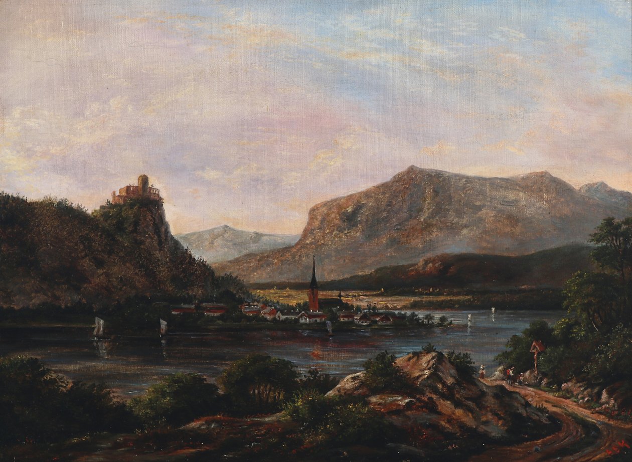 Riverscape várral a csúcson. alkotó: Anton Eduard Kieldrup
